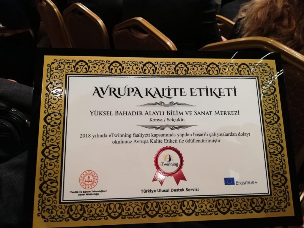 Avrupa Kalite Etiketi Odulumuzu Aldik Yuksel Bahadir Alayli Bilim Ve Sanat Merkezi